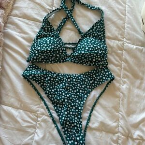 Floral Green Women's Intimate Bikini Set